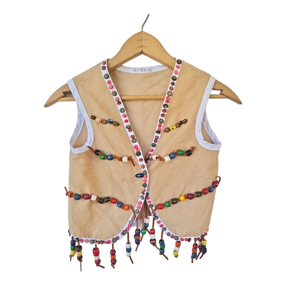 Vintage 70's Kids Handmade Beaded Hippie Vest S - Picture 1 of 6